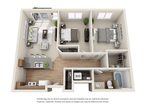 Floor plan for 2 beds, 1 bath, 1001 sqft